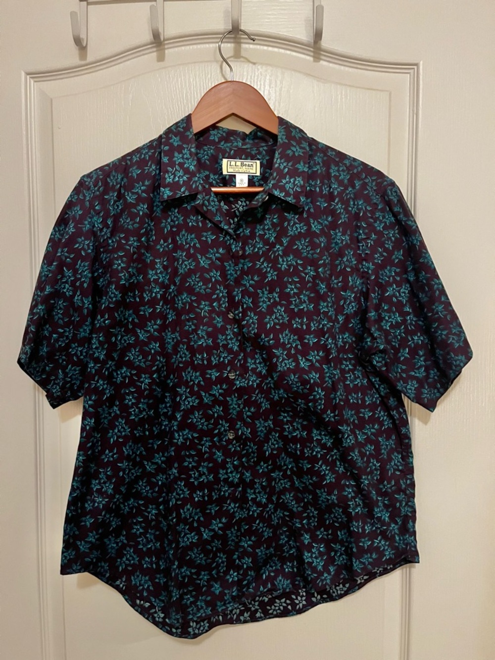Vintage LL Bean size 16 dark purple floral shirt